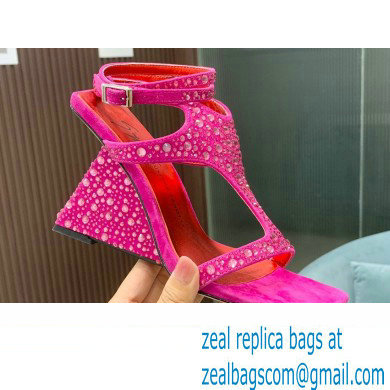 Giuseppe Zanotti Heel 8.5cm Tutankamon Crystal suede sandals Fuchsia 2023 - Click Image to Close