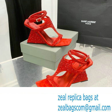 Giuseppe Zanotti Heel 8.5cm Tutankamon Crystal suede sandals Red 2023 - Click Image to Close