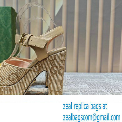 Gucci Heel 12cm Platform 3.5cm Horsebit sandals 745955 Beige 2023