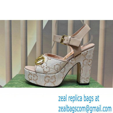 Gucci Heel 12cm Platform 3.5cm Horsebit sandals 745955 Nude 2023 - Click Image to Close