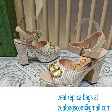 Gucci Heel 12cm Platform 3.5cm Horsebit sandals 745955 Nude 2023 - Click Image to Close