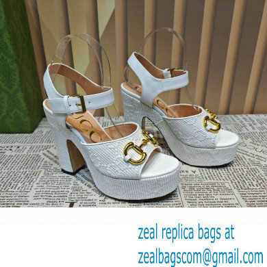 Gucci Heel 12cm Platform 3.5cm Horsebit sandals 745955 White 2023 - Click Image to Close