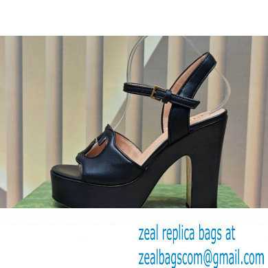 Gucci Heel 12cm Platform 3.5cm Interlocking G sandals 730022 Black 01 2023 - Click Image to Close