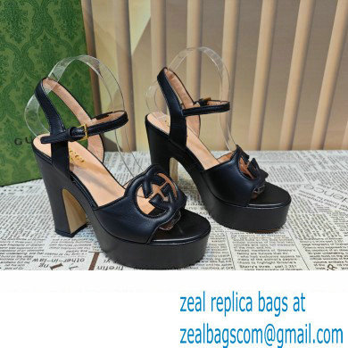 Gucci Heel 12cm Platform 3.5cm Interlocking G sandals 730022 Black 01 2023 - Click Image to Close