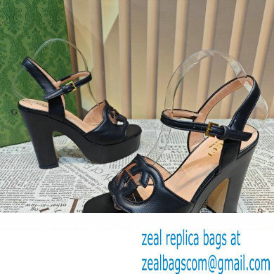 Gucci Heel 12cm Platform 3.5cm Interlocking G sandals 730022 Black 01 2023 - Click Image to Close