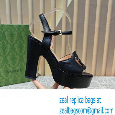 Gucci Heel 12cm Platform 3.5cm Interlocking G sandals 730022 Black 01 2023 - Click Image to Close