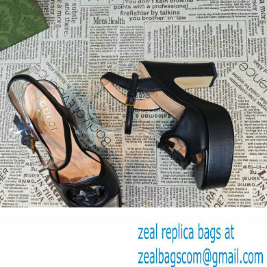 Gucci Heel 12cm Platform 3.5cm Interlocking G sandals 730022 Black 01 2023 - Click Image to Close