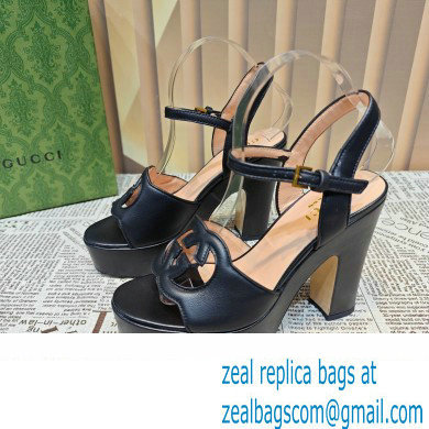 Gucci Heel 12cm Platform 3.5cm Interlocking G sandals 730022 Black 01 2023 - Click Image to Close