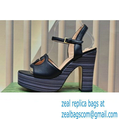 Gucci Heel 12cm Platform 3.5cm Interlocking G sandals 730022 Black 02 2023 - Click Image to Close