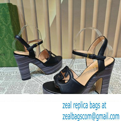 Gucci Heel 12cm Platform 3.5cm Interlocking G sandals 730022 Black 02 2023 - Click Image to Close