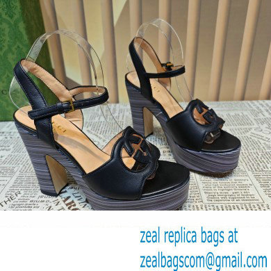 Gucci Heel 12cm Platform 3.5cm Interlocking G sandals 730022 Black 02 2023 - Click Image to Close