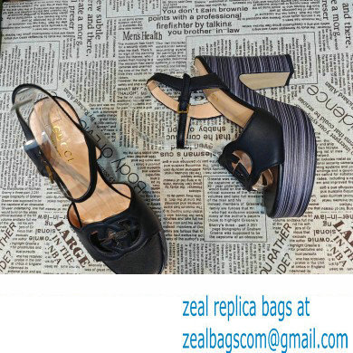 Gucci Heel 12cm Platform 3.5cm Interlocking G sandals 730022 Black 02 2023