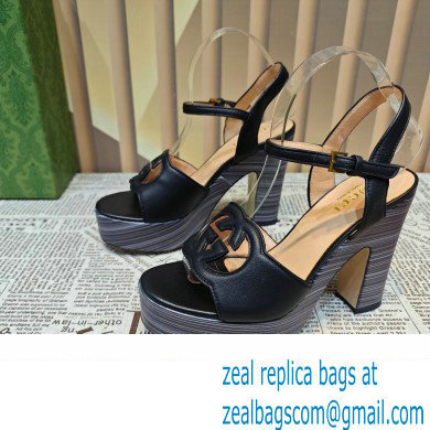 Gucci Heel 12cm Platform 3.5cm Interlocking G sandals 730022 Black 02 2023 - Click Image to Close