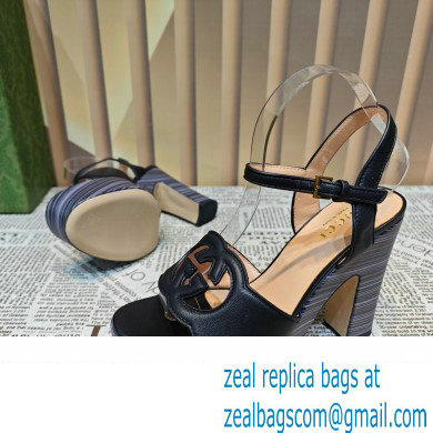 Gucci Heel 12cm Platform 3.5cm Interlocking G sandals 730022 Black 02 2023 - Click Image to Close