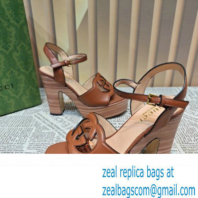 Gucci Heel 12cm Platform 3.5cm Interlocking G sandals 730022 Brown 2023 - Click Image to Close