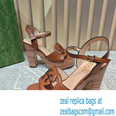 Gucci Heel 12cm Platform 3.5cm Interlocking G sandals 730022 Brown 2023