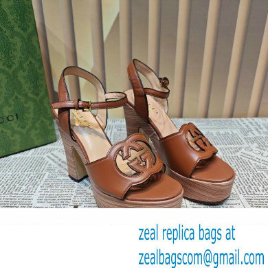 Gucci Heel 12cm Platform 3.5cm Interlocking G sandals 730022 Brown 2023 - Click Image to Close