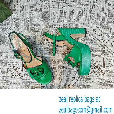 Gucci Heel 12cm Platform 3.5cm Interlocking G sandals 730022 Green 2023 - Click Image to Close