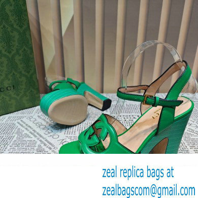 Gucci Heel 12cm Platform 3.5cm Interlocking G sandals 730022 Green 2023 - Click Image to Close