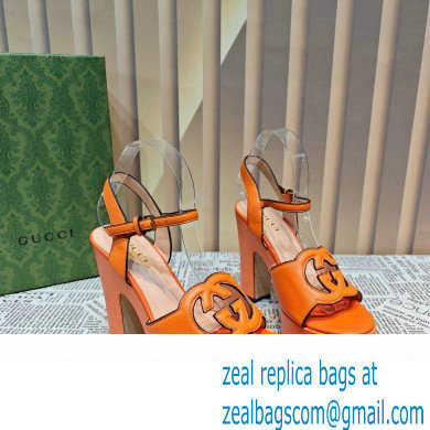 Gucci Heel 12cm Platform 3.5cm Interlocking G sandals 730022 Orange 2023 - Click Image to Close