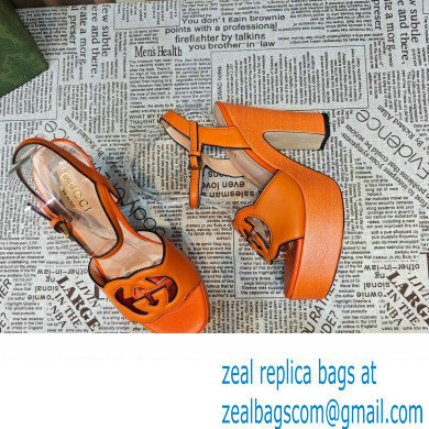 Gucci Heel 12cm Platform 3.5cm Interlocking G sandals 730022 Orange 2023 - Click Image to Close