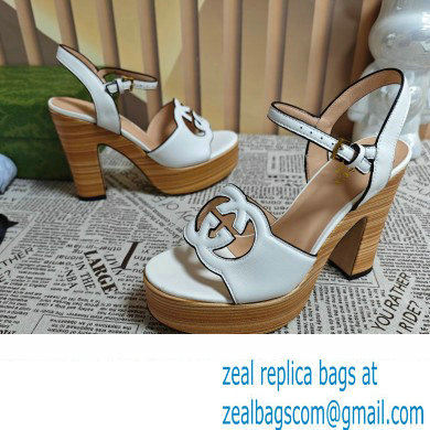 Gucci Heel 12cm Platform 3.5cm Interlocking G sandals 730022 White 2023 - Click Image to Close