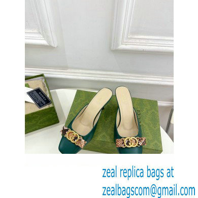 Gucci Heel 6cm Leather Interlocking G with python bow mules 738685 Green 2023