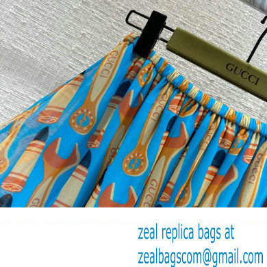 Gucci Lipstick and tool print silk skirt 2023