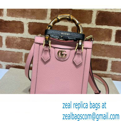 Gucci leather Diana mini tote bag 739079 Pink 2023 - Click Image to Close