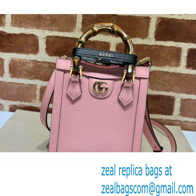 Gucci leather Diana mini tote bag 739079 Pink 2023