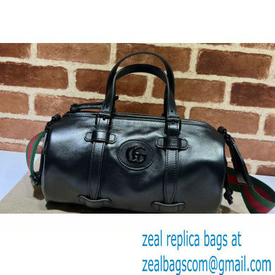 Gucci leather Small duffle bag with tonal Double G 725701 Black 2023