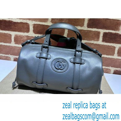 Gucci leather Small duffle bag with tonal Double G 725701 Gray 2023