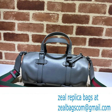 Gucci leather Small duffle bag with tonal Double G 725701 Gray 2023