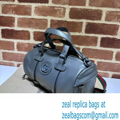 Gucci leather Small duffle bag with tonal Double G 725701 Gray 2023