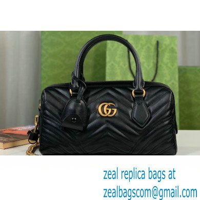 Gucci matelasse chevron leather GG Marmont small top handle bag 746319 Black 2023