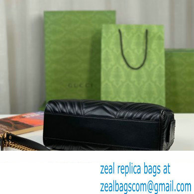 Gucci matelasse chevron leather GG Marmont small top handle bag 746319 Black 2023