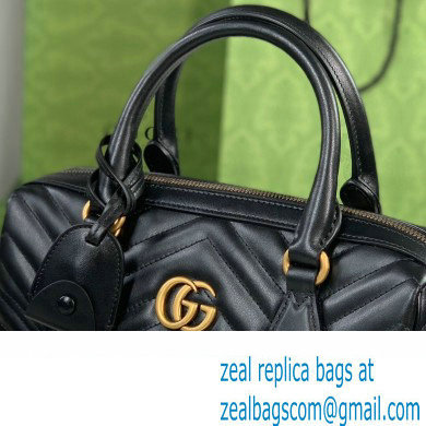 Gucci matelasse chevron leather GG Marmont small top handle bag 746319 Black 2023