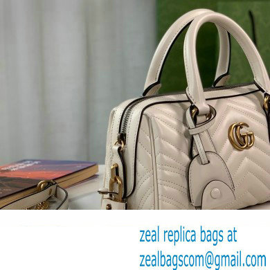 Gucci matelasse chevron leather GG Marmont small top handle bag 746319 White 2023