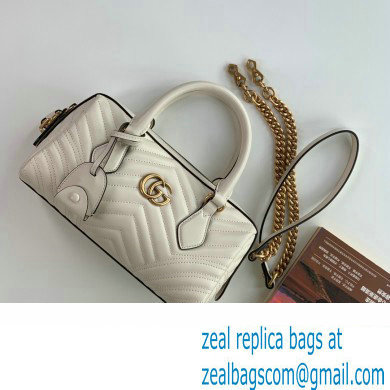 Gucci matelasse chevron leather GG Marmont small top handle bag 746319 White 2023 - Click Image to Close