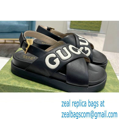 Gucci script Leather Sandals 738691 Black/White 2023