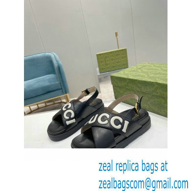 Gucci script Leather Sandals 738691 Black/White 2023