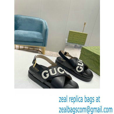 Gucci script Leather Sandals 738691 Black/White 2023