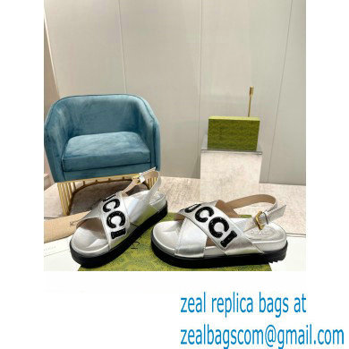Gucci script Leather Sandals 738691 Silver/Black 2023