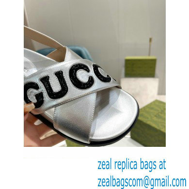 Gucci script Leather Sandals 738691 Silver/Black 2023