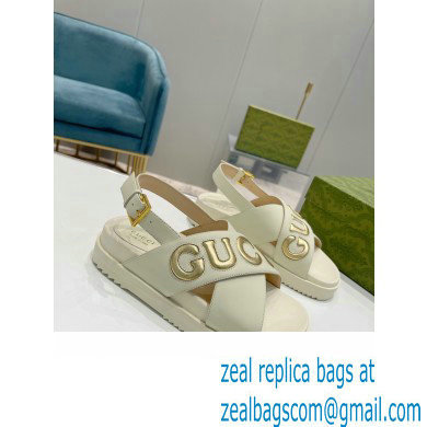 Gucci script Leather Sandals 738691 White/Gold 2023