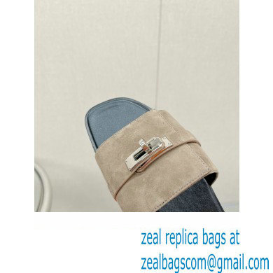Hermes Giulia FLAT sandal in calfskin suede gray 2023