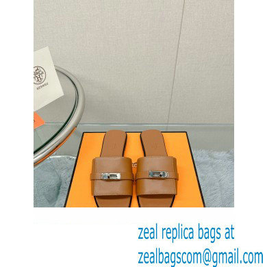 Hermes Giulia FLAT sandal in calfskin tan 2023 - Click Image to Close