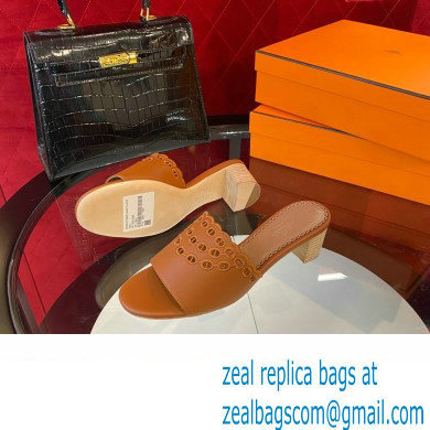 Hermes heel 5CM Gaelle sandal in calfskin tan 2023 - Click Image to Close