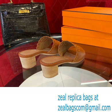 Hermes heel 5CM Gaelle sandal in calfskin tan 2023 - Click Image to Close