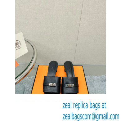 Hermes heel 5CM Giulia sandal in calfskin BLACK 2023 - Click Image to Close